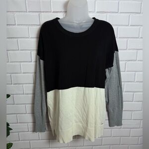 DKNY Color Block Sweater - Black, Gray, and Cream/size L